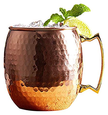 Copper Moscow Mule Mug | Un-Lined, Pure Copper Inside | Polished Hammered Finish | 16 Ounces