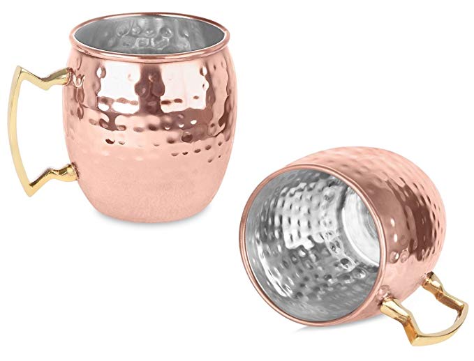 Premium Moscow Mule Copper Mugs With Nickle Lining - Mule Mug Set of 2, Solid Pure Copper Mule Cups 16-Ounce W/ Bonus 2 Copper Straws and Matchless Recipe Ebook By Original Copper Mug Company