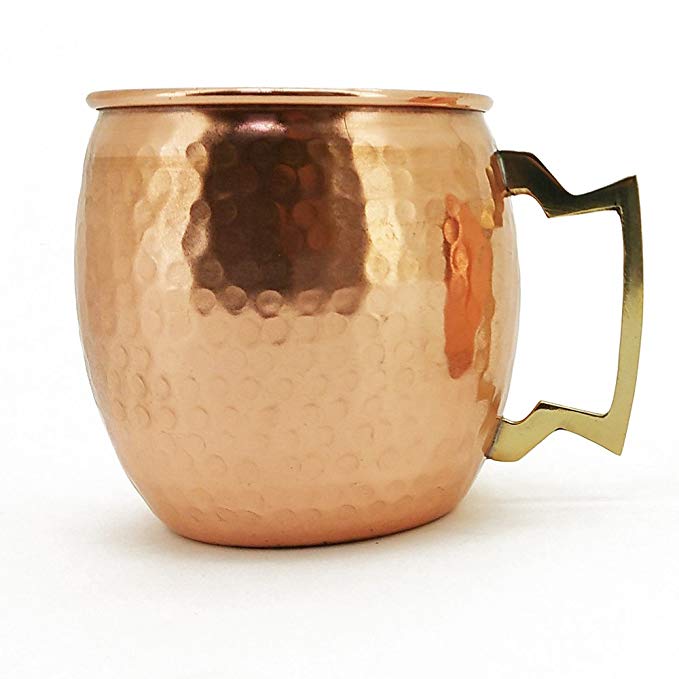 Hammered Copper Moscow Mule Mug Handmade of 100% Pure Copper, Brass Handle Hammered Moscow Mule Mug / Cup 16 Ounce,set Of-2, by CGP