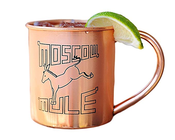 Copper Mug with Mule Logo for Moscow Mules - 100% Pure Copper Moscow Mule Mug - 14 OZ