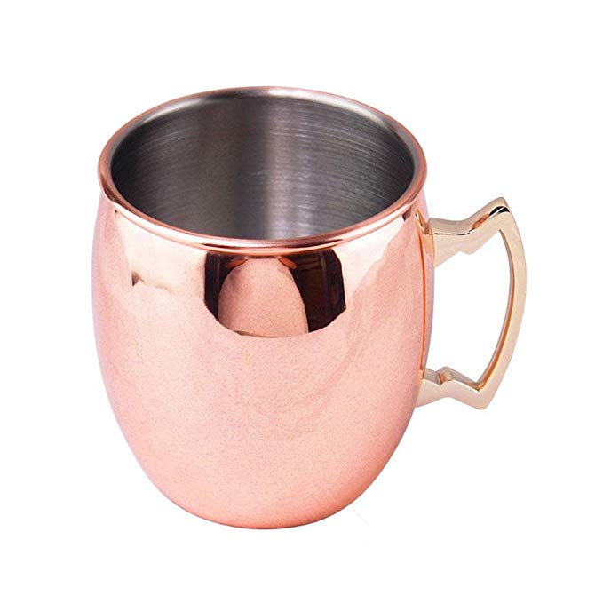 Moscow Mule Copper Mugs Lined with Stainless Steel- Aolvo Gold Drum Shape Food Safe Mugs for Cocktails and Cold Drinks 18 Oz.