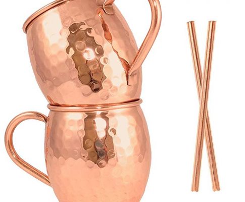 Moscow Mule Copper Mug Set of 2 with Copper Straws by Artisan’s Anvil – Handmade Solid 100% Pure Copper Mugs with Hammered Barrel Finish – 16 oz Unlined Drinking Set Review