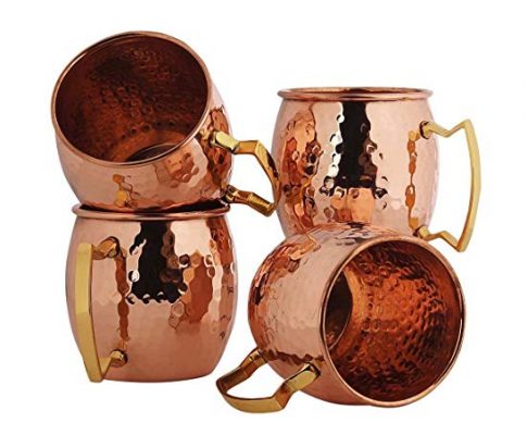 Premium Moscow Mule Copper Mug By Wonder Care. Handmade 16 Oz 100% Pure Copper Mugs with Pointed Handle. Great for Any Chilled Beverage! Brilliant for Entertaining.- Set 0f 4 Review