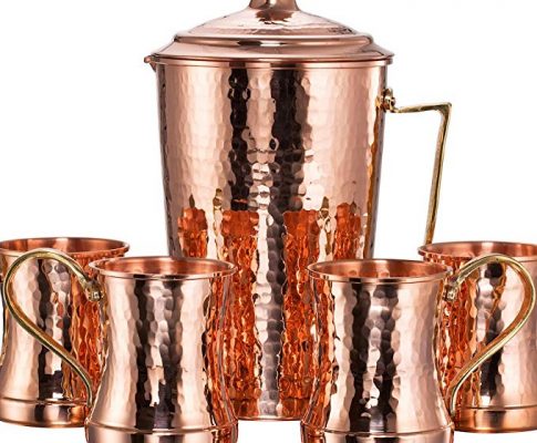 NEW DEMMEX CopperBull Heavy Gauge 100% Pure Solid Hammered Copper Moscow Mule Water Serving Set (Pitcher & 4 Mugs) Review