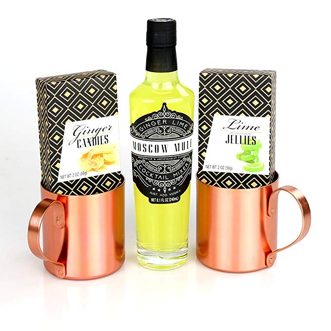 The ‘Moscow Mule Party-to-Go’ Set by Modern Gourmet Foods | A Collection of Moscow Mule Mix, 2 Moscow Mule Mugs, Lime Candies, and Ginger Candies