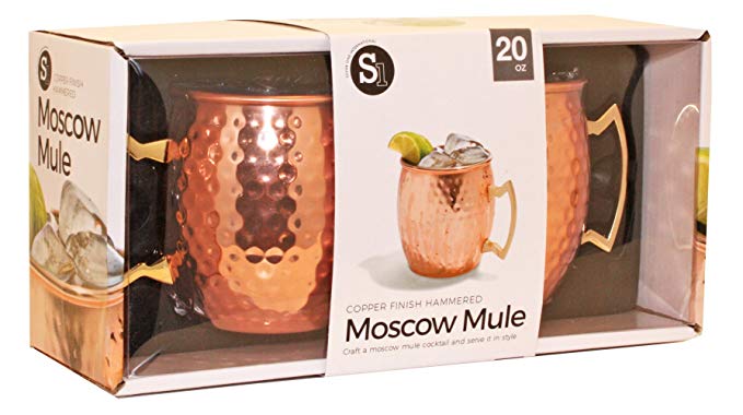 Silver One Stainless Steel Copper Hammered Finish Moscow Mule Mug Set, 20 oz - Two Pack