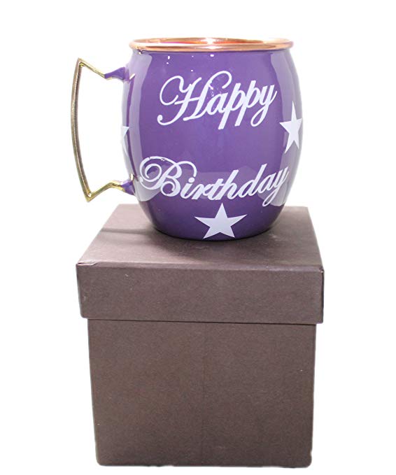 STREET CRAFT Happy Birthday Hand Painted Copper Mugs Special Deign For Gift On Birthday Moscow Mule Mugs Cups Mugs Smooth Finish Purple