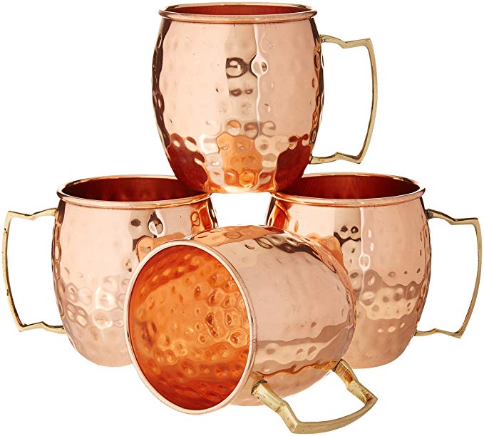 Zap Impex ® Pure Copper Hammered Moscow Mule Mug With Solid Brass Handle Set Of 4- 16 Ounce