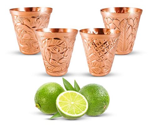 Pure Copper Shot Glass Collection Set of 4 (2 oz) – Custom Embossed Barware for Moscow Mules, Cocktails & Shooters – Kamojo Gift Set of 4 Review