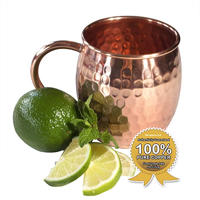 Moscow Mule Full Copper Mug – Authentic Solid Pure All Copper Cup – 16oz Rounded Old Fashioned Design – Hand Hammered Finish – By Stubborn Mule