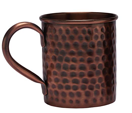 Melange Antique Finish 16 Oz Copper Classic Mug for Moscow Mules - 100% Pure Hammered Copper - Heavy Gauge - No Lining - Includes Free Recipe Card