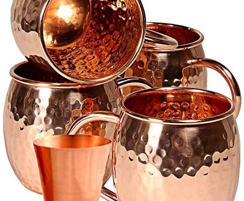 Solid Copper Moscow Mule Copper Mugs Handcrafted 100% Pure Hammered Copper 16 Oz Authentic Cups with Copper Handle Set of 4 Bonus FREE Set of 4 Coasters Free Recipe E-Book & Solid Copper Shot glass! Review