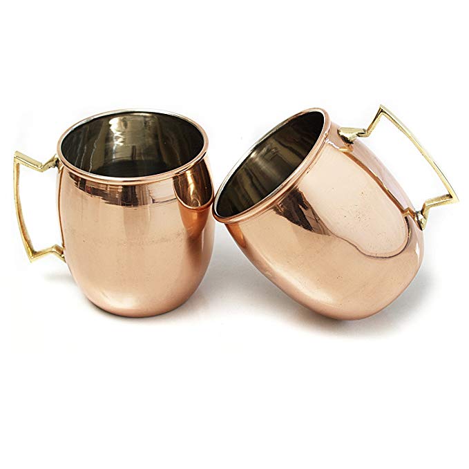 Moscow Mule Polished Copper 18 Ounce Drinking Mug, Set of 2