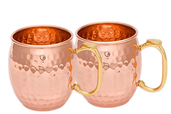 STREET CRAFT Set of 2 Handmade Pure Copper Hammered Moscow Mule Mug Cup Thumbs Handle Capacity 16 Oz