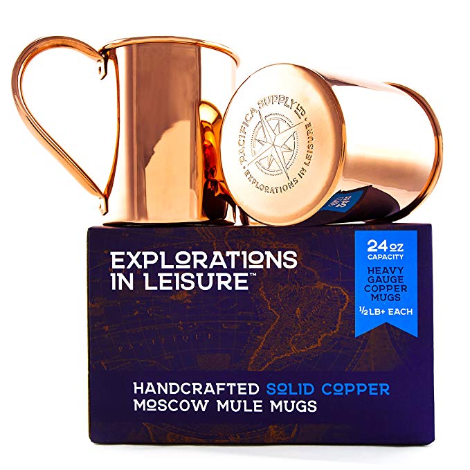 24 Ounce Handcrafted Moscow Mule Mug | 100% Solid Copper | Set of 2 | Available in Smooth or Hammered Finish