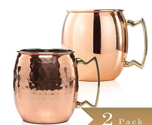 Set of Two Moscow Mule Mugs – One Solid Copper and One Hammered Style – 16 Ounce Review