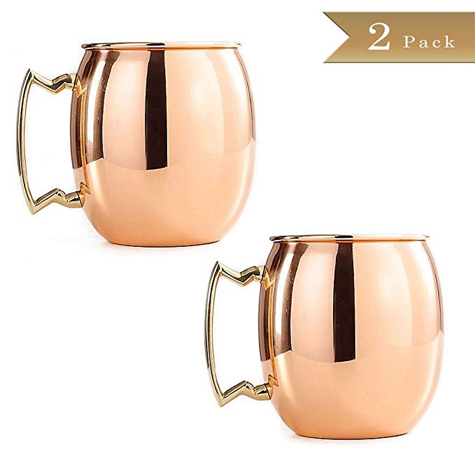 Set of 2 - TrueCraftware Solid Copper - Moscow Mule Mugs - 16 Ounce