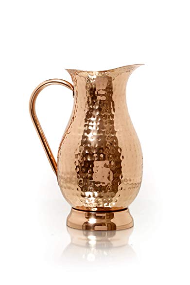 Copper Pitcher by B. WEISS 66 0z (2 liters) Capacity Hand crafted copper jug for drinking water and Moscow mule Cocktail