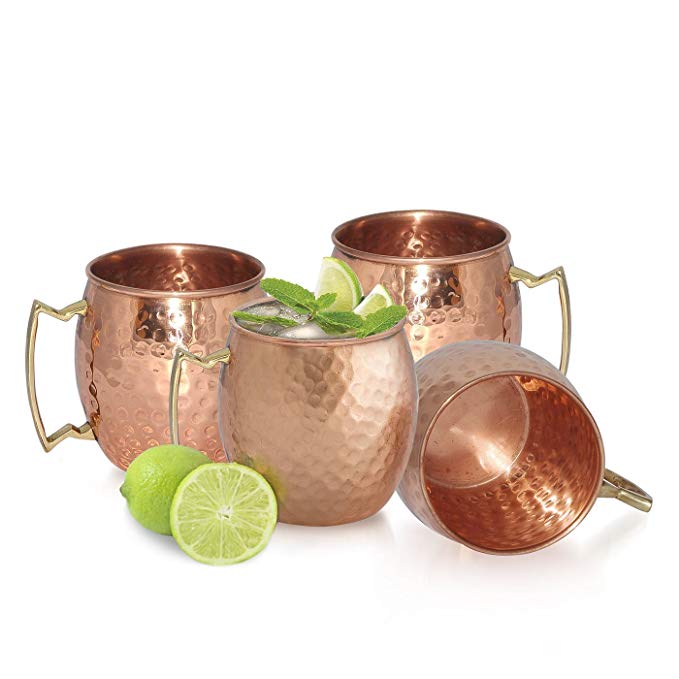 AVS Store Handmade Pure Copper Hammered Moscow Mule Mug (Pack of 4)