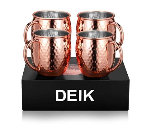 Deik Moscow Mule Mugs, 100% Handcrafted Copper Mule Cup Set of 4, Food-safe Copper Mugs 16 Ounce with Brass Handle and Stainless-Steel Lining, for Chilled Drinks Review