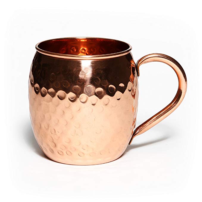 Mint Meets Ginger Moscow Mule Copper Mug - 100% Pure Solid Copper Mug 16 Ounce Unlined Hammered Copper Cup with Over 20 Moscow Mule Recipes