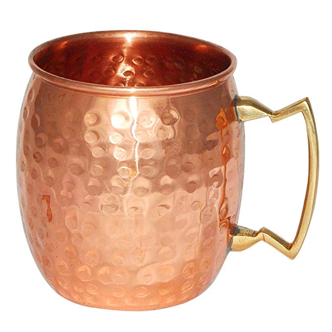 Rastogi Handicrafts Pure Copper Hand Hammered Mug Brass Handle - Moscow Mule Mug Beer Mug- Vodka Mug- Wine Mug