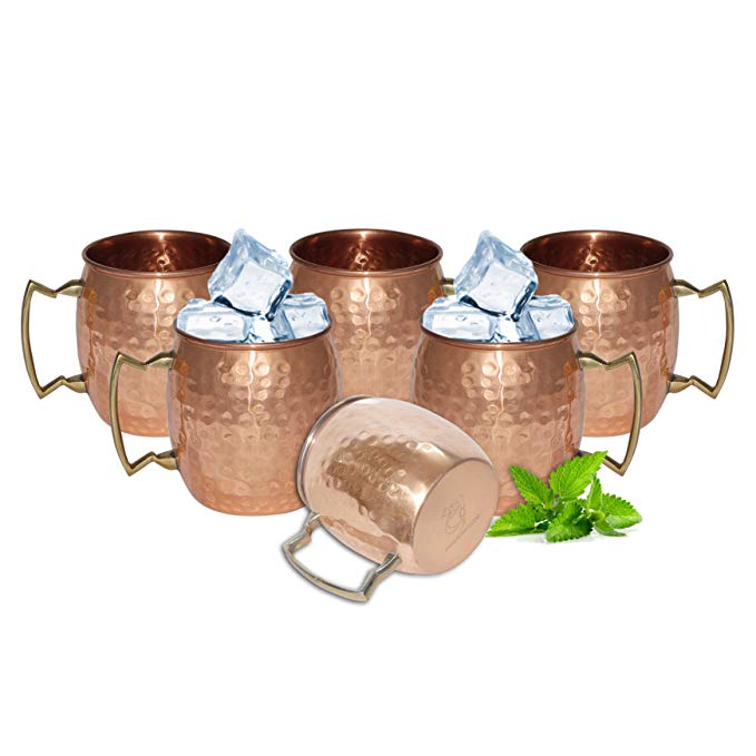 Handmade Pure Copper Hammered Moscow Mule Mug,Set of 6 Mugs