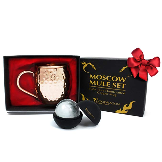 GooDragon 100% Copper Mugs Moscow Mule 16oz gift set, your drink’s never tasted better. Including Premium Ice Ball Mold Bonus