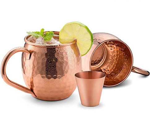 Divlor Moscow Mule Copper Mugs – Hammered Finish with Solid Copper Handle, Set of 2 with One Shot Glass, 16-Ounce Review