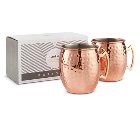 VonShef Moscow Mule Mugs Set, Copper Finish, Hammered Effect Moscow Mule Cups, Barrel Style Mug, Set of 2 Review