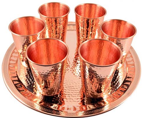 6 X CopperBull Thickest Heaviest Hammered 1 mm Copper Tumbler Cup Mug Set with TRAY for Water Moscow Mule Ayurvedic Healing,14 Oz (Copper) Review