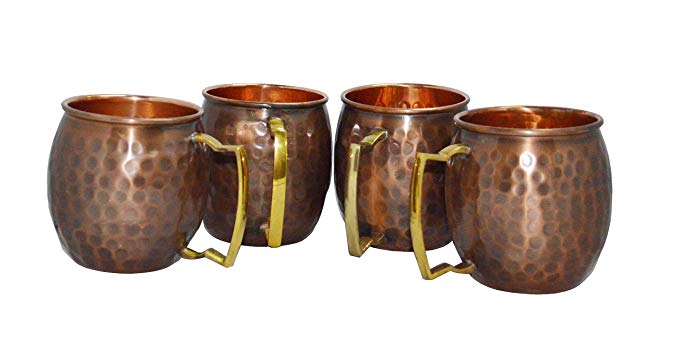 Antique Copper Hammered Hard Moscow Mule Mug Set Of 4