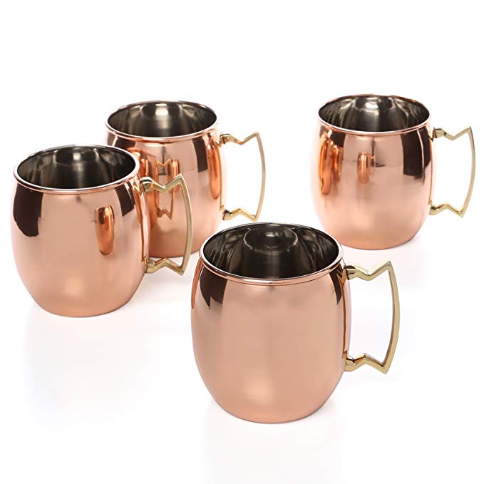 Old Dutch Style 16 Oz. Smooth Solid Copper Moscow Mule Mugs with Brass Handle (04)