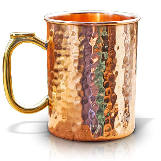 Copper Mug for Moscow Mules - Premium 100% Pure Solid Copper 16oz Hammered Barware Cup