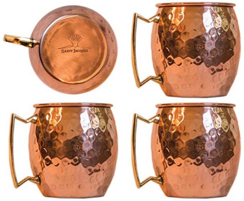 Moscow Mule 100 % Solid Pure Copper Mug /Cup (16-ounce/set of 4, Hammered, Nickel Lined)- Saint Jacques Review