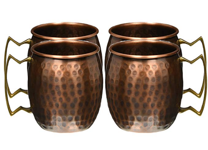 STREET CRAFT Set of 4 Hand Hammered Antique Finish Copper Moscow Mule Mug Capacity 16 Ounce