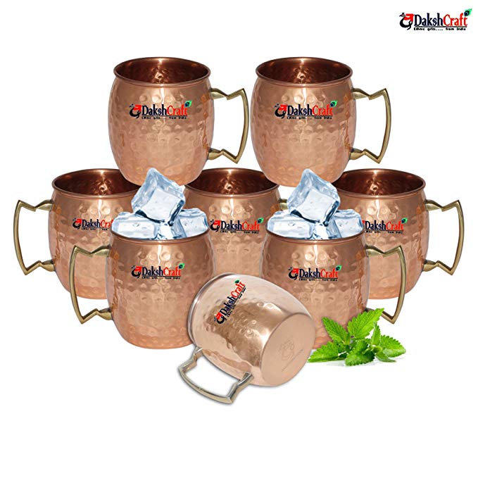 Dakshcraft Handmade Pure Copper Hammered Moscow Mule Mug,Set of 8