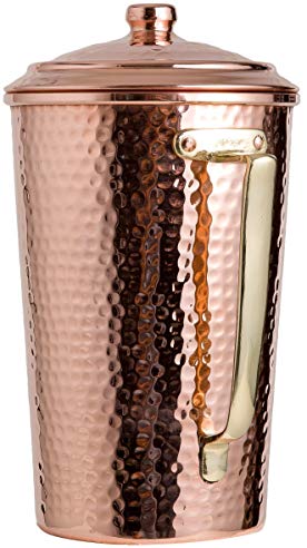 New* CopperBull 2017 Heavy Gauge 1mm Solid Hammered Copper Water Moscow Mule Serving Pitcher Jug with Lid, 2.2-Quart (Hammered Copper)