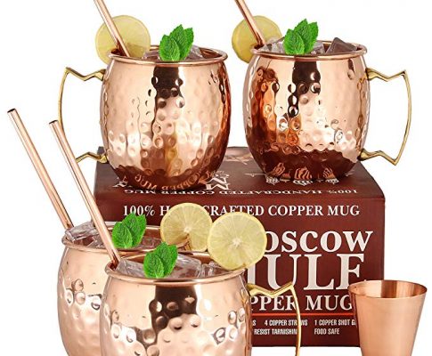 Moscow Mule Copper Mugs – Set of 4-100% HANDCRAFTED Food Safe Pure Solid Copper Mugs – 16 oz Gift Set with BONUS: Highest Quality 4 Cocktail Copper Straws and 1 Shot Glass with Recipe Booklet! Review