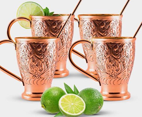 Moscow Mule Pure Copper Mugs | Stunning Embossed Gift Set of 4 Copper Cups | Bonus Copper Straws for Cocktails & Russian Mules | Kamojo Exclusive (set of 4) Review