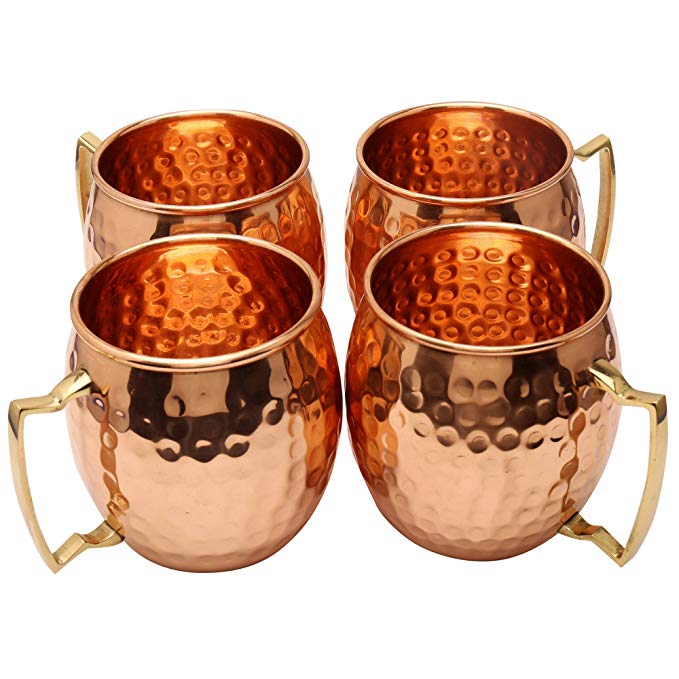 Moscow Mule Hammered Copper 18 Ounce Drinking Mug, Set of 4