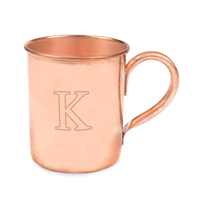 Cathy's Concepts Personalized Moscow Mule Copper Mug with Polishing Cloth, Letter K