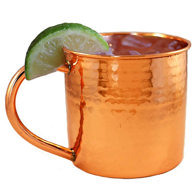 Hammered Copper Mug for Moscow Mules - 16 oz - 100% pure copper - by ALCHEMADE with e-Recipe book included