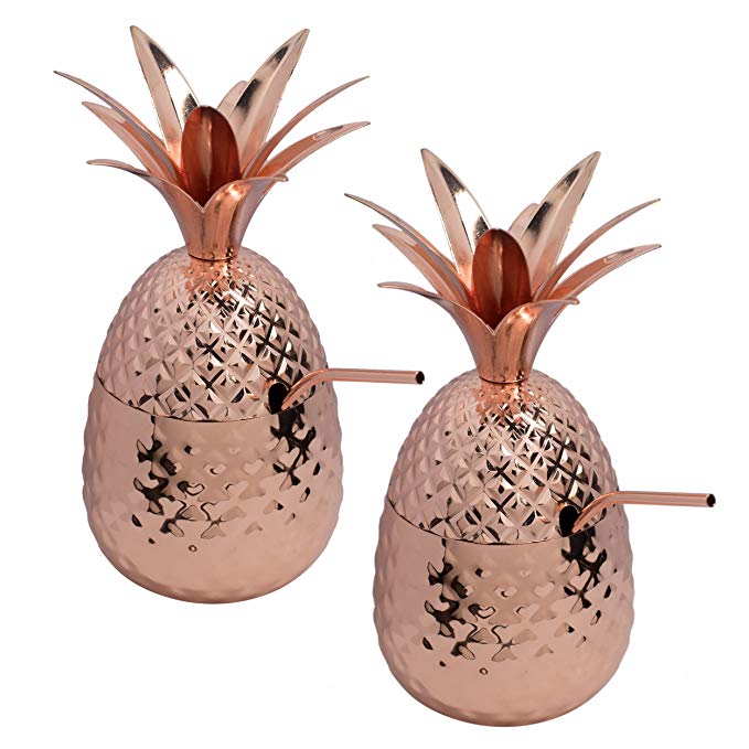 BonBon Copper Pineapple Cup 2-Pack Tumbler With Copper Straw, 17 OZ (Set of 2)