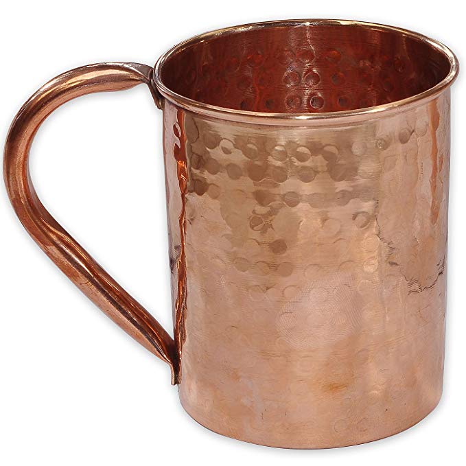 DakshCraft Pure Copper Hammered Long Mug - 500 ml / 16.90 oz with Pipe Handle - Perfect Drinking Set for Christmas Gifts, Ayurveda Health Benefit, Beer, Vodka, wine