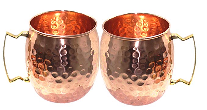 STREET CRAFT Set of 2 100% Authentic Hammered Copper Moscow Mule Mugs Handmade Pure Copper Brass Handle Hammered Moscow Mule Mug Cup Capacity 16 Oz