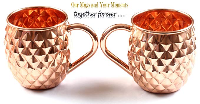 Copper Mugs, Tropical Treat, Unlined 16 Oz Capacity, Set of 2, 100% Pure Solid Handcrafted Mugs Made From 22 Gauge Copper…