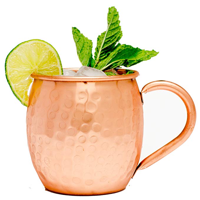 Gourmand Goods Hammered Moscow Mule Mug, 100% solid copper, 16 oz with classic welded handle