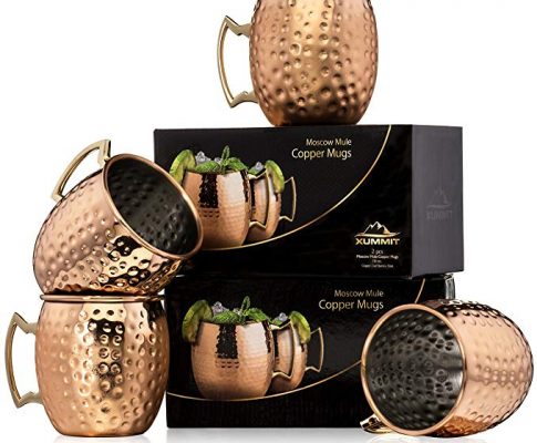 Xummit Stunning Hammered Moscow Mule Copper Mug / Cup with Golden-Hued Handle – 18 Oz (Set of 4) Review