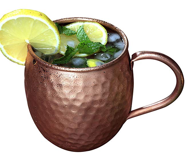 Melange Set of 2 Copper Barrel Mug for Moscow Mules - 16 oz - 100% Pure Hammered Copper - Heavy Gauge - No lining - Includes FREE Recipe book